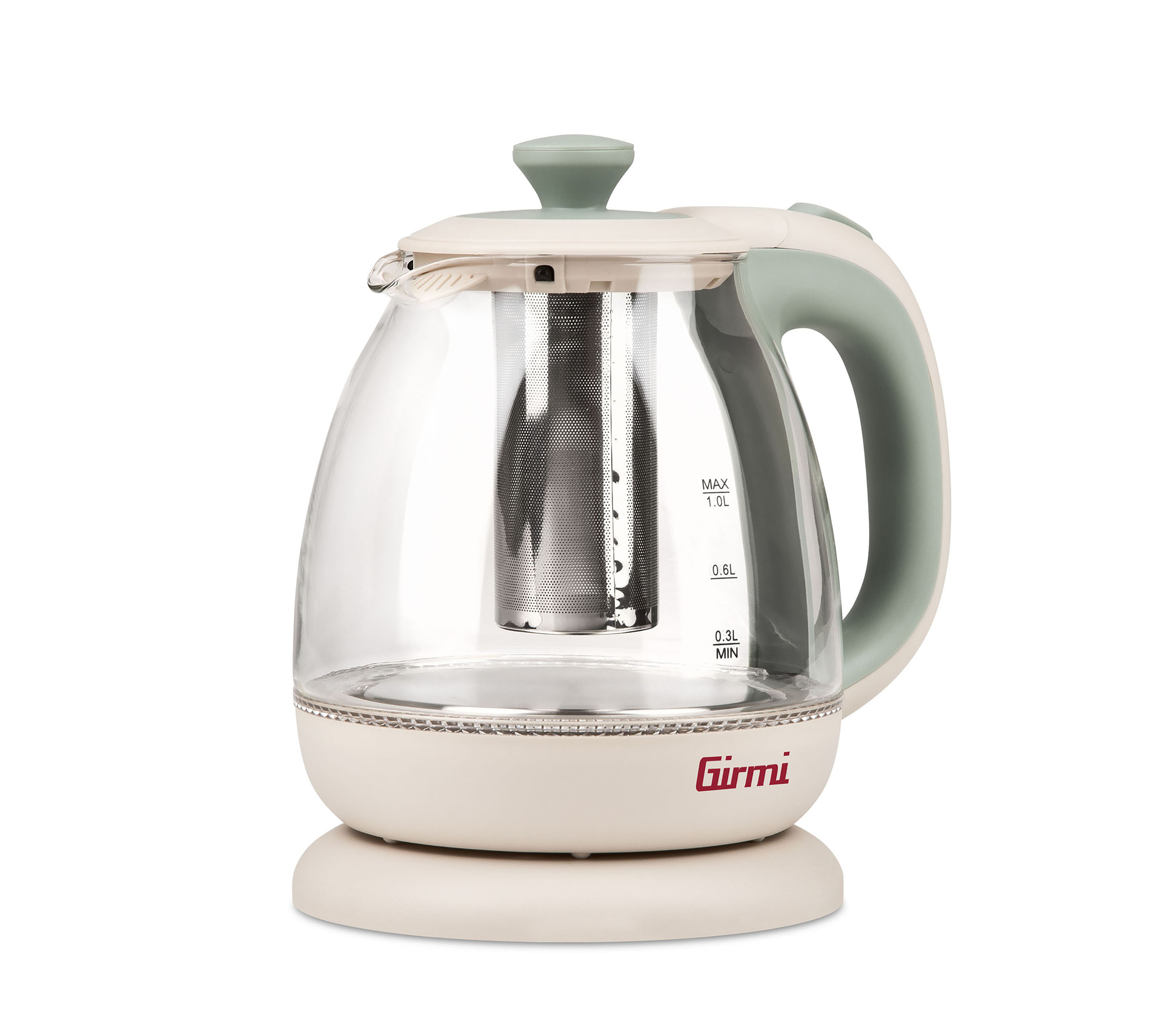 Bollitore + Tisaniera in vetro 1100 Watt Cordless 1 Litro CREMA-AZZURRO
