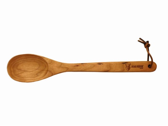Cucchiaio da esterno in legno di ciliegio con cordino in pelle