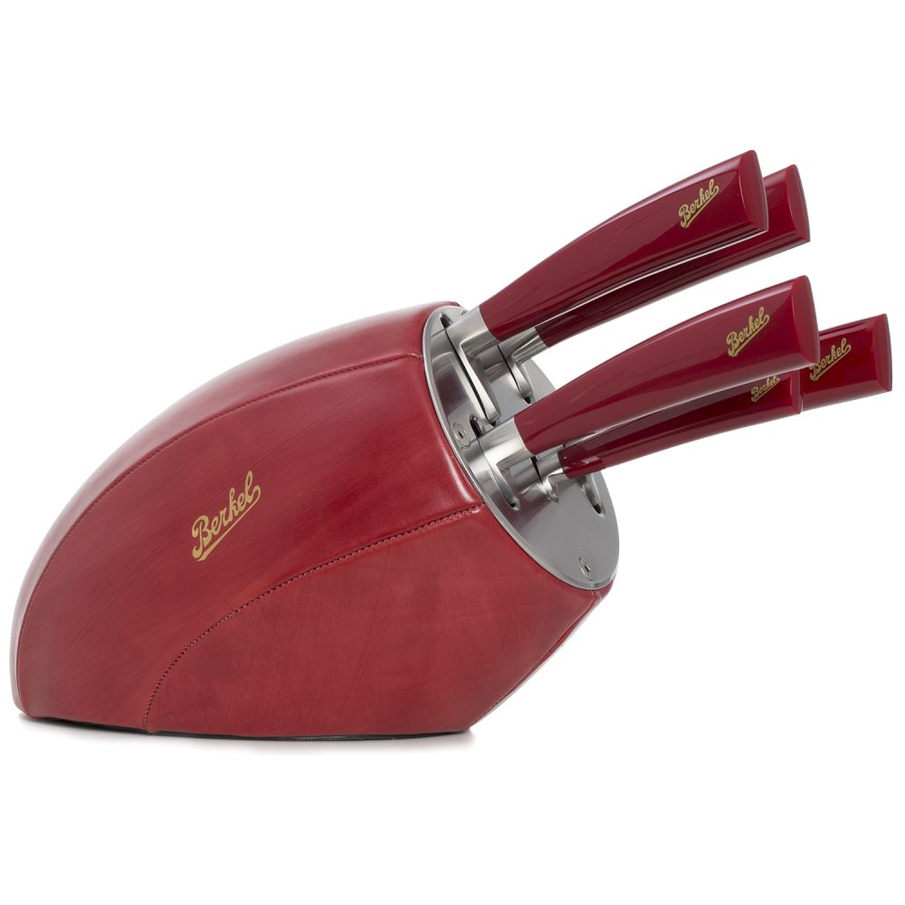 Red Leather  - Block with 5 Elegance knives